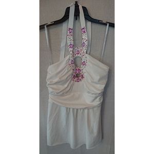 Women's/Junior's White Beaded Rampage Halter Top